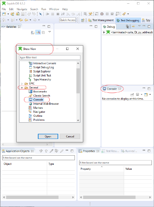 Opening the script console view